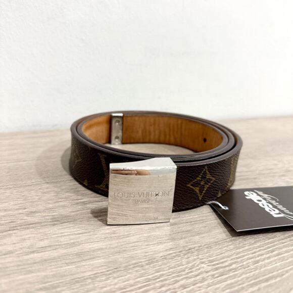 Louis Vuitton Monogram Ceinture Carré Waist Belt with Silver Buckle Brown 34 - Picture 1 of 5